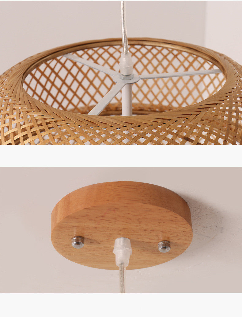 Nordic Handwoven Bamboo Chandelier – Ø38×40 cm Pendant – Duvencioglu