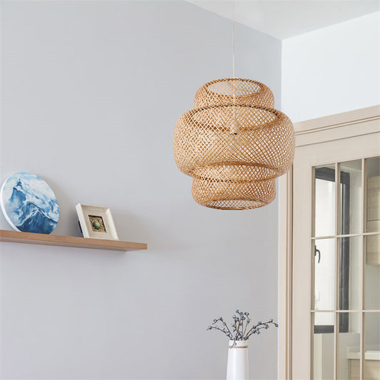 Nordic Handwoven Bamboo Chandelier – Ø38×40 cm Pendant – Duvencioglu