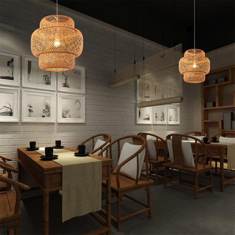 Nordic Handwoven Bamboo Chandelier – Ø38×40 cm Pendant – Duvencioglu