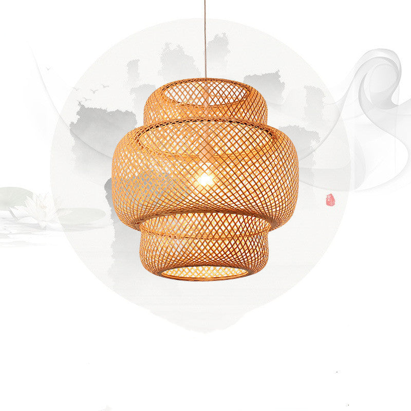 Nordic Handwoven Bamboo Chandelier – Ø38×40 cm Pendant – Duvencioglu