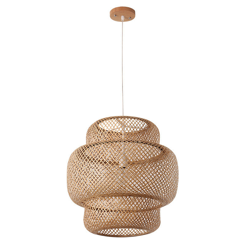 Nordic Handwoven Bamboo Chandelier – Ø38×40 cm Pendant – Duvencioglu