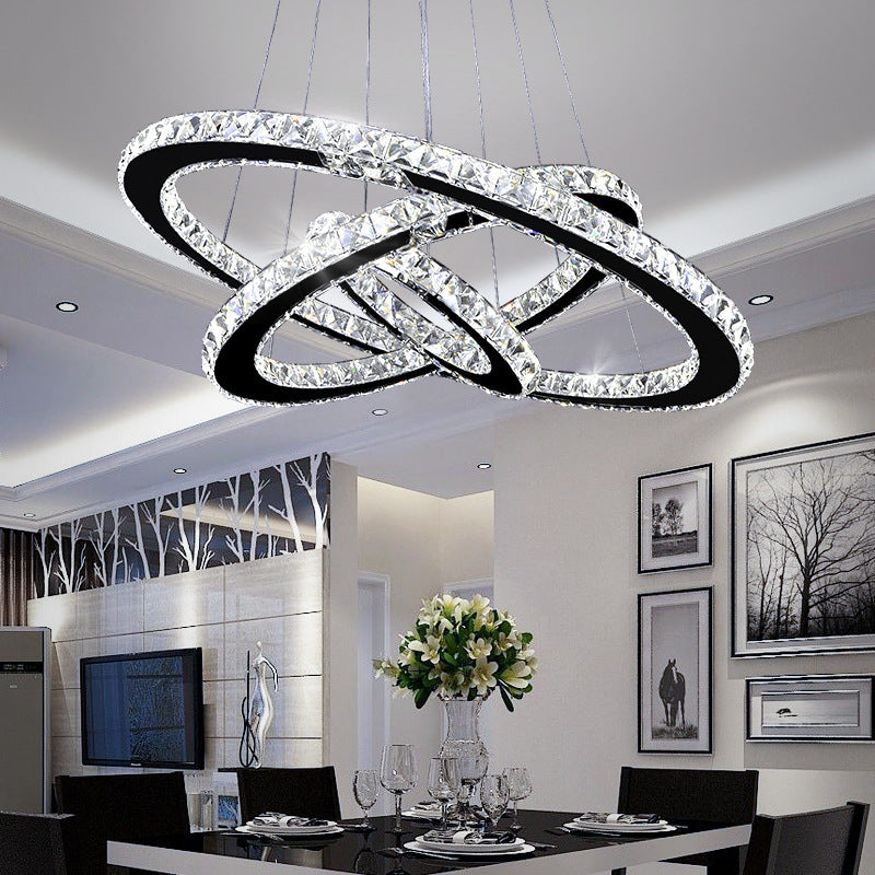 Modern Stainless-Steel Ring Crystal LED Chandelier – Remote-Control Pendant – Duvencioglu
