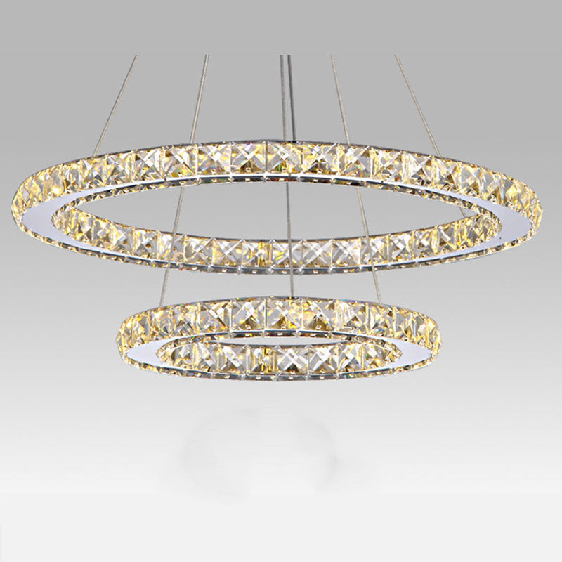 Modern Stainless-Steel Ring Crystal LED Chandelier – Remote-Control Pendant – Duvencioglu