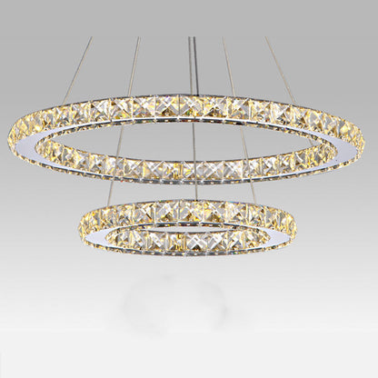 Modern Stainless-Steel Ring Crystal LED Chandelier – Remote-Control Pendant – Duvencioglu