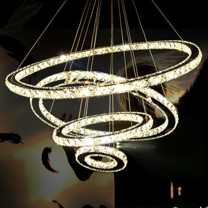 Modern Stainless-Steel Ring Crystal LED Chandelier – Remote-Control Pendant – Duvencioglu