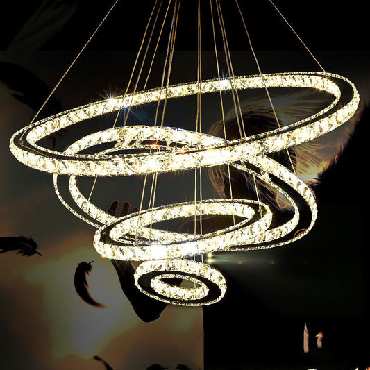 Modern Stainless-Steel Ring Crystal LED Chandelier – Remote-Control Pendant – Duvencioglu