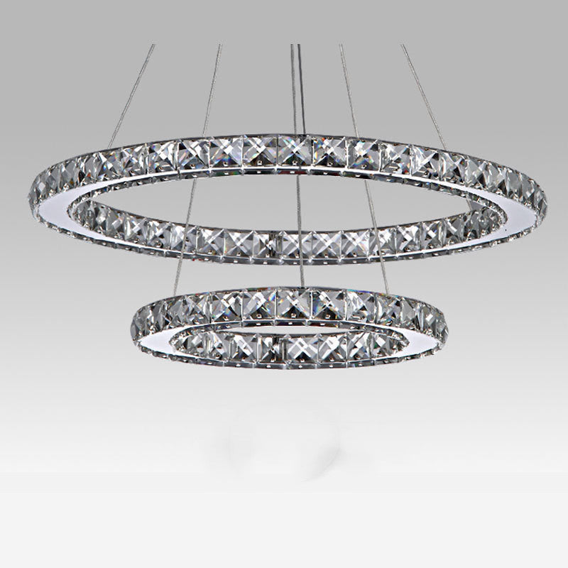 Modern Stainless-Steel Ring Crystal LED Chandelier – Remote-Control Pendant – Duvencioglu