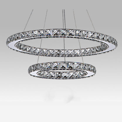 Modern Stainless-Steel Ring Crystal LED Chandelier – Remote-Control Pendant – Duvencioglu
