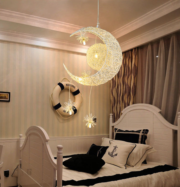 Aluminum-Star & Moon LED Chandelier – 250 mm Zinc-Alloy Pendant – Duvencioglu