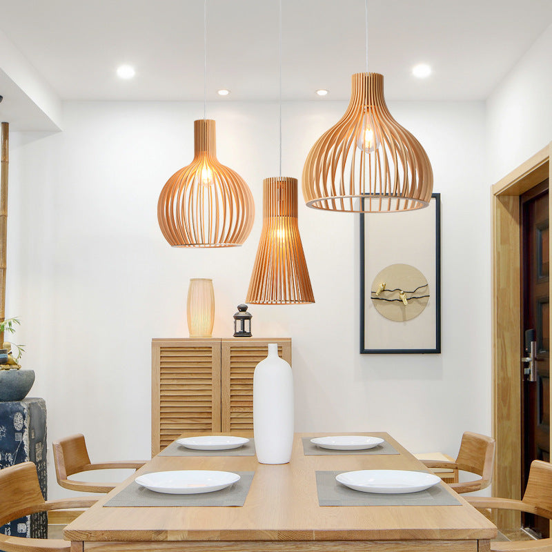 Nordic Birdcage Solid-Wood LED Chandelier – Retro Pendant – Duvencioglu
