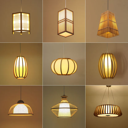 Wooden Lantern Pendant – Single-Head LED Chandelier (Ø15–43 cm) – Duvencioglu