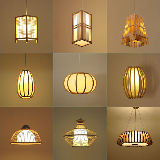 Wooden Lantern Pendant – Single-Head LED Chandelier (Ø15–43 cm) – Duvencioglu