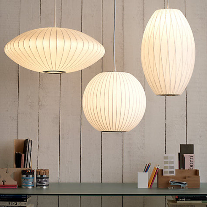 Japanese Silk Fabric Chandelier – Modern Minimalist Pendant (Ø 40 cm) – Duvencioglu