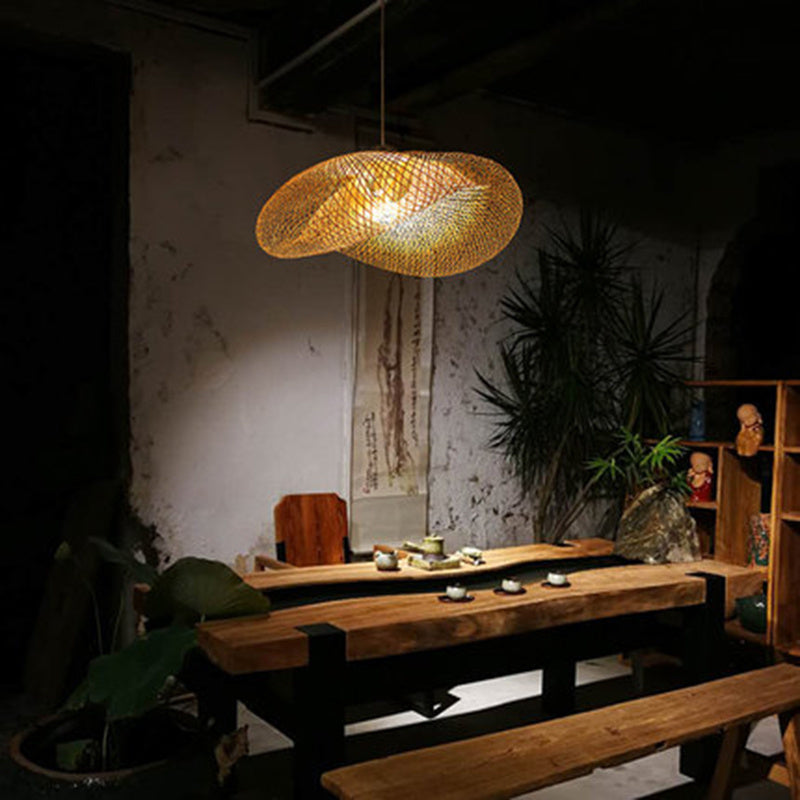 Zen Bamboo Tea-Room Chandelier – Ø 40 cm Chinese-Style Pendant – Duvencioglu