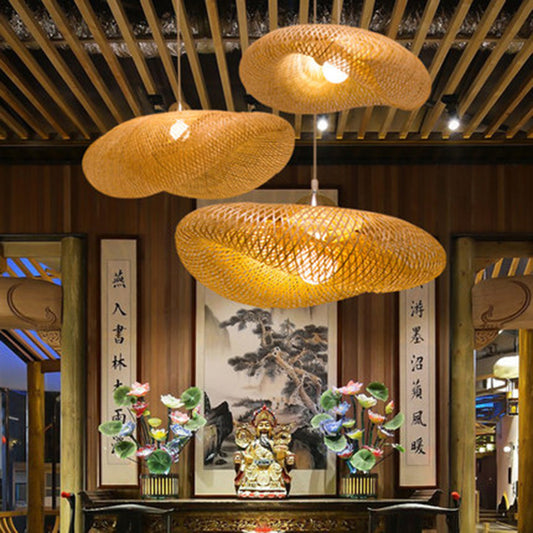Zen Bamboo Tea-Room Chandelier – Ø 40 cm Chinese-Style Pendant – Duvencioglu