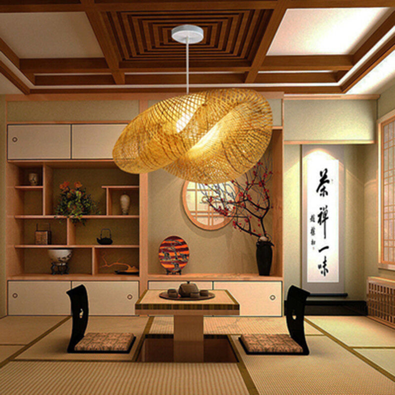 Zen Bamboo Tea-Room Chandelier – Ø 40 cm Chinese-Style Pendant – Duvencioglu