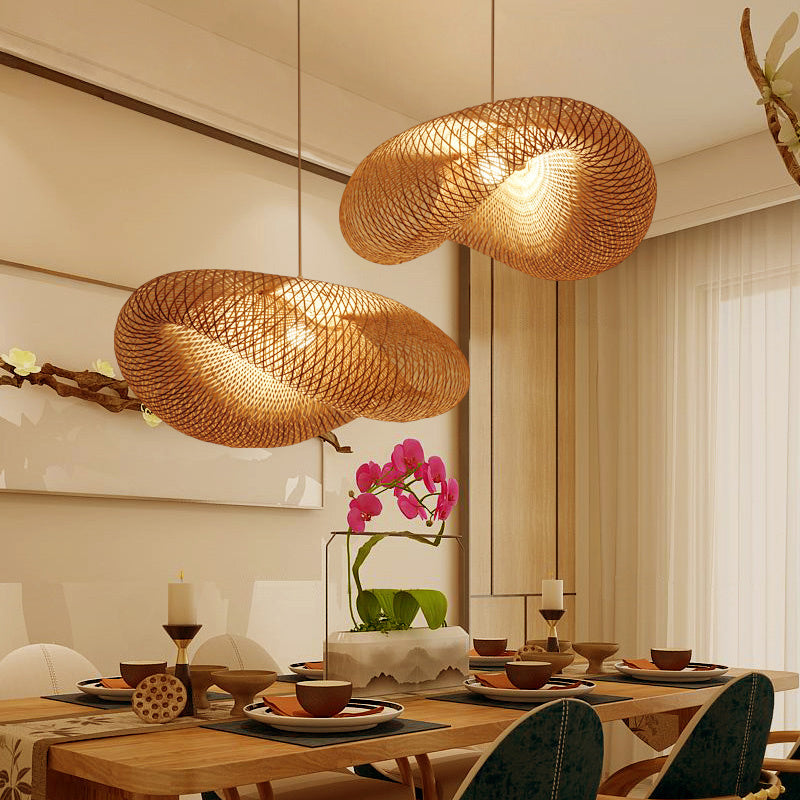 Zen Bamboo Tea-Room Chandelier – Ø 40 cm Chinese-Style Pendant – Duvencioglu