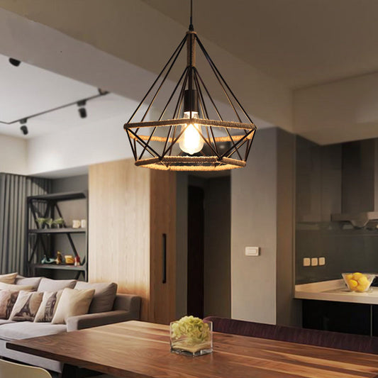 Rustic Twine LED Chandelier – Industrial Iron Pendant (Ø 25 cm & Ø 38 cm) – Duvencioglu