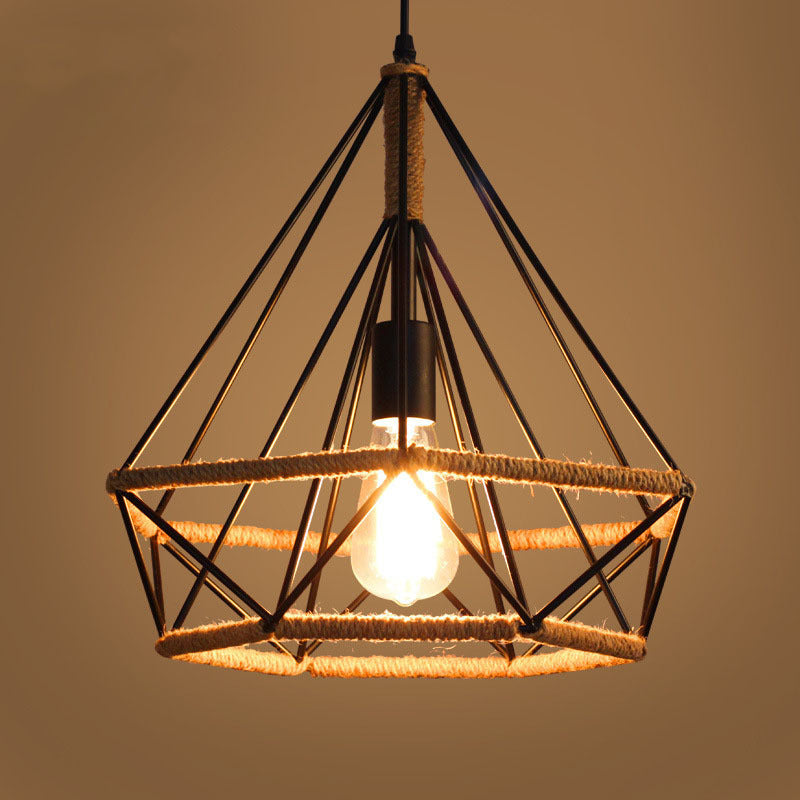 Rustic Twine LED Chandelier – Industrial Iron Pendant (Ø 25 cm & Ø 38 cm) – Duvencioglu
