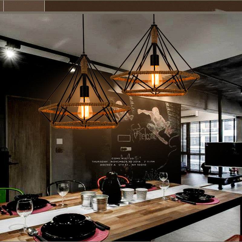 Rustic Twine LED Chandelier – Industrial Iron Pendant (Ø 25 cm & Ø 38 cm) – Duvencioglu