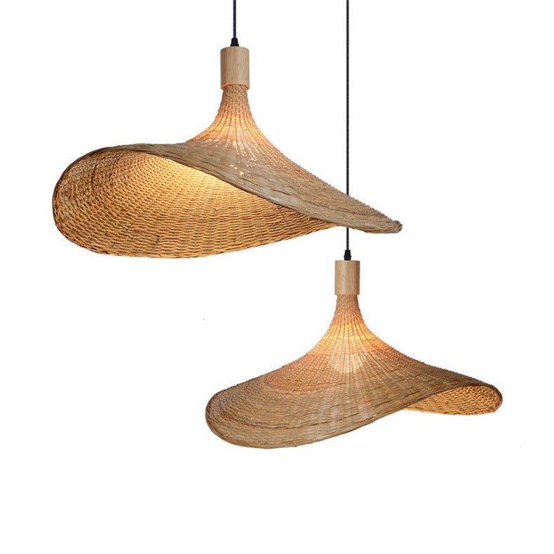 Japanese-Style Bamboo Rattan Chandelier – 30 cm LED Pendant – Duvencioglu