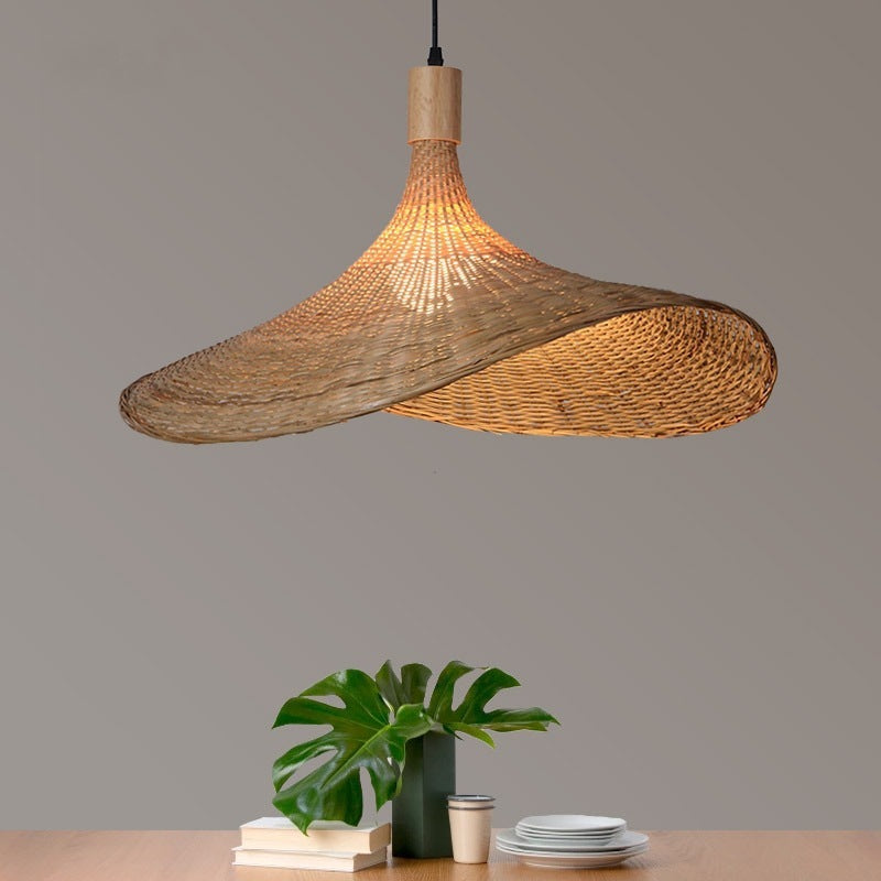 Japanese-Style Bamboo Rattan Chandelier – 30 cm LED Pendant – Duvencioglu