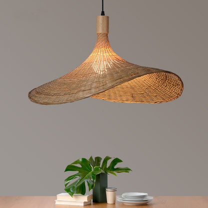 Japanese-Style Bamboo Rattan Chandelier – 30 cm LED Pendant – Duvencioglu