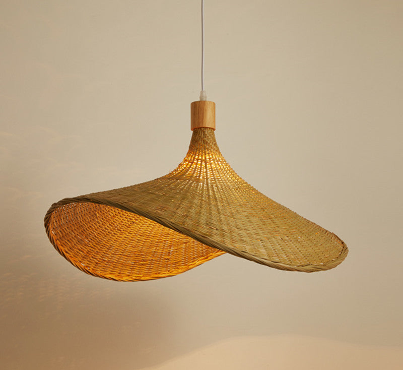 Japanese-Style Bamboo Rattan Chandelier – 30 cm LED Pendant – Duvencioglu