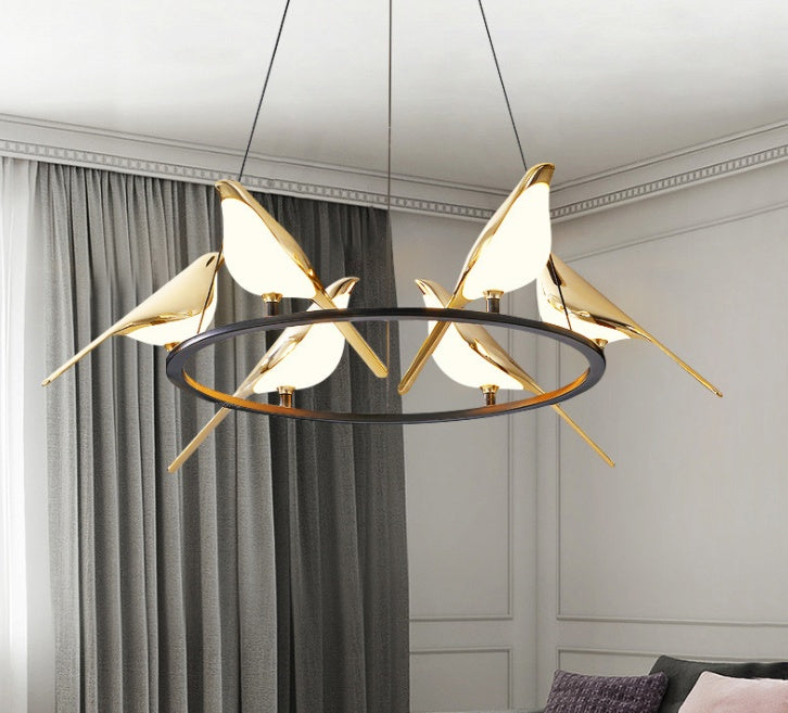 Nordic Bird Art LED Chandelier – Minimalist Iron Pendant (Model 21-150) – Duvencioglu