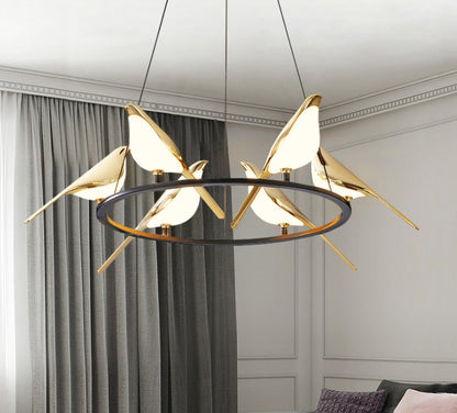 Nordic Bird Art LED Chandelier – Minimalist Iron Pendant (Model 21-150) – Duvencioglu