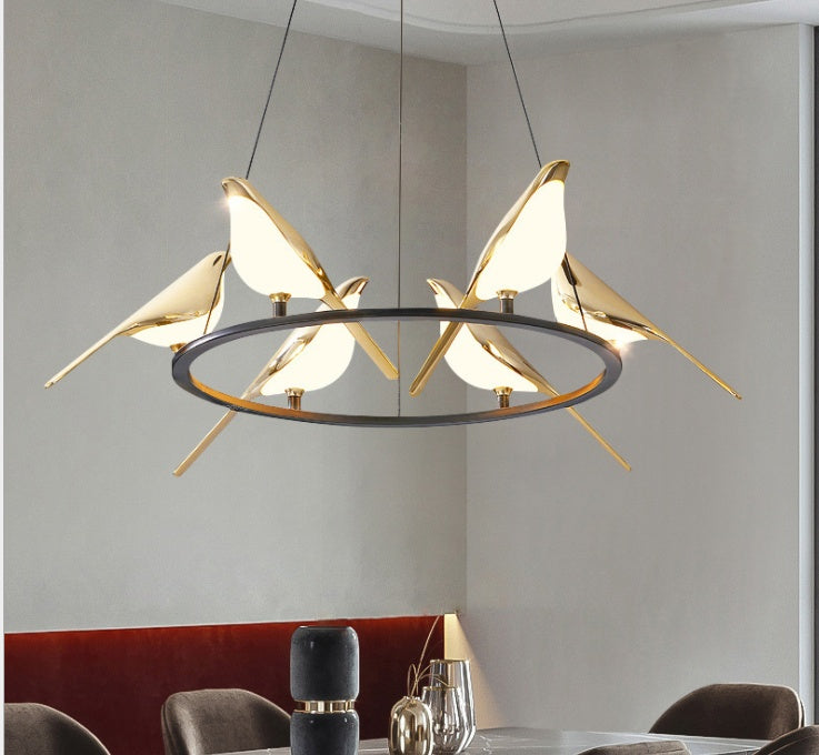 Nordic Bird Art LED Chandelier – Minimalist Iron Pendant (Model 21-150) – Duvencioglu