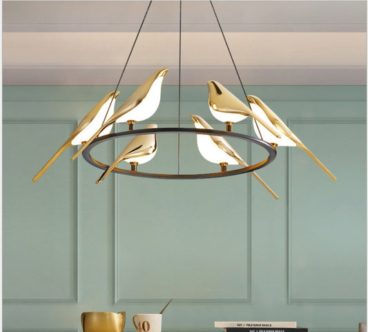 Nordic Bird Art LED Chandelier – Minimalist Iron Pendant (Model 21-150) – Duvencioglu