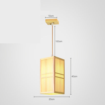 Wooden Tatami-Style LED Chandelier – 20–24×28–43 cm Pendant (Homestay & Tea Room) – Duvencioglu