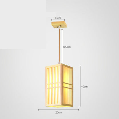 Wooden Tatami-Style LED Chandelier – 20–24×28–43 cm Pendant (Homestay & Tea Room) – Duvencioglu