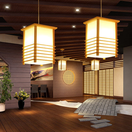 Wooden Tatami-Style LED Chandelier – 20–24×28–43 cm Pendant (Homestay & Tea Room) – Duvencioglu
