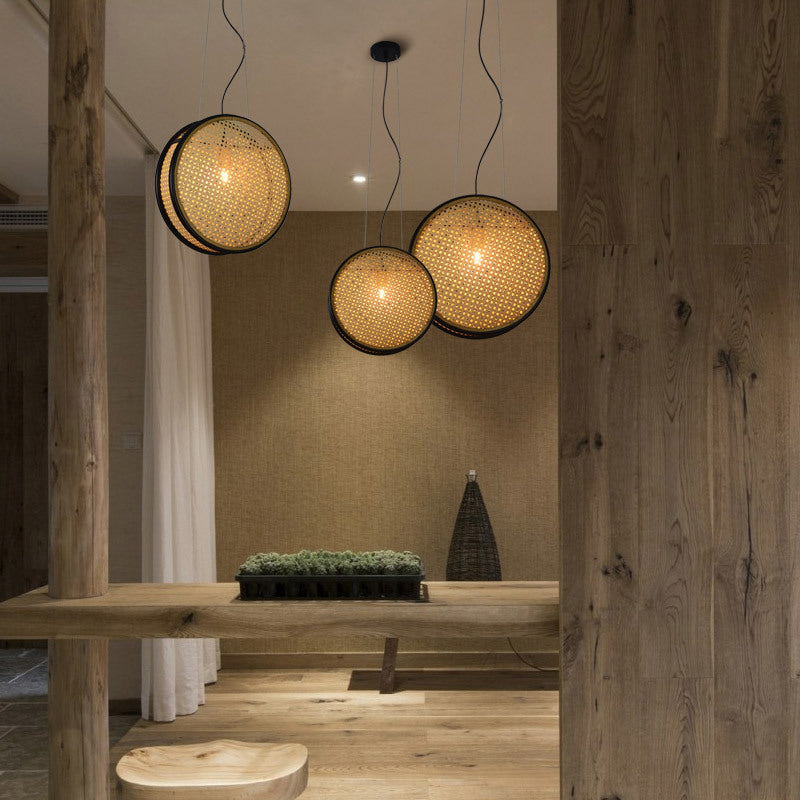Creative Retro Rattan LED Chandelier – 30 cm & 40 cm Black-Iron Pendant – Duvencioglu