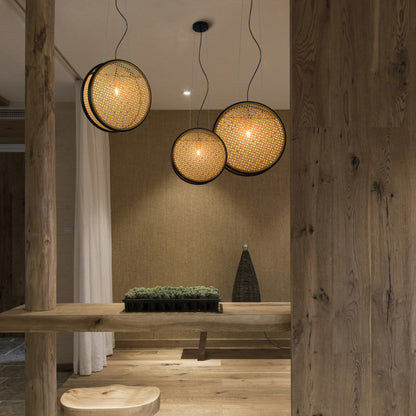 Creative Retro Rattan LED Chandelier – 30 cm & 40 cm Black-Iron Pendant – Duvencioglu