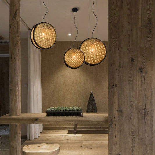 Creative Retro Rattan LED Chandelier – 30 cm & 40 cm Black-Iron Pendant – Duvencioglu