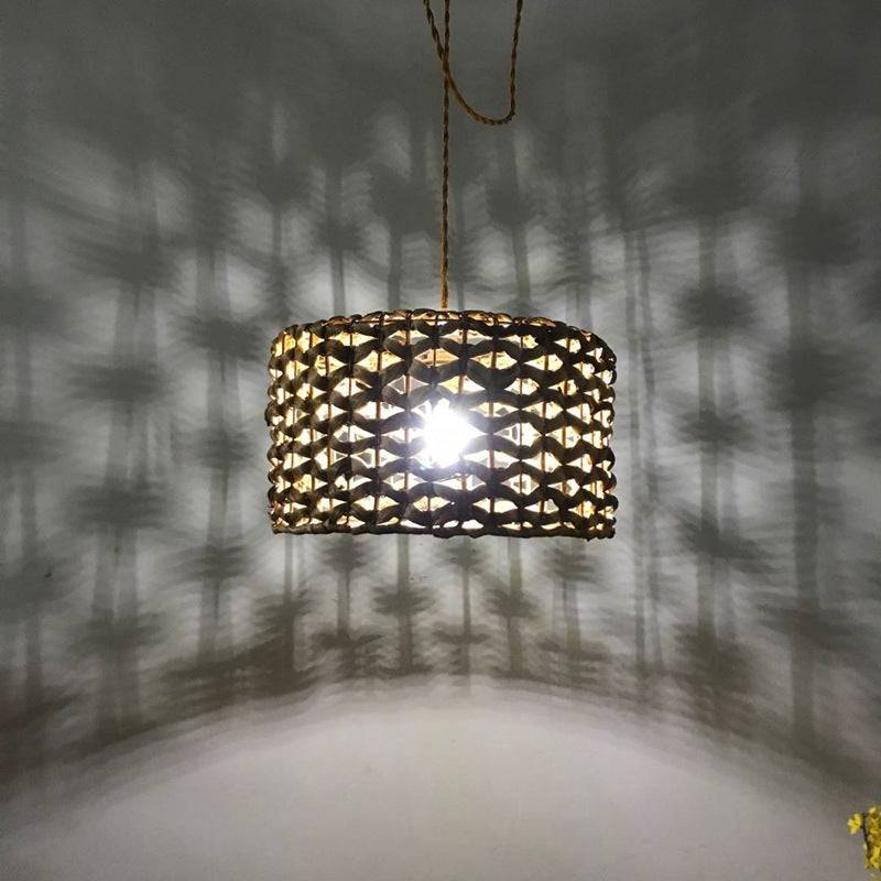 Pastoral Rattan-Style LED Chandelier – 444 mm Bamboo Pendant – Duvencioglu