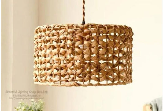 Pastoral Rattan-Style LED Chandelier – 444 mm Bamboo Pendant – Duvencioglu