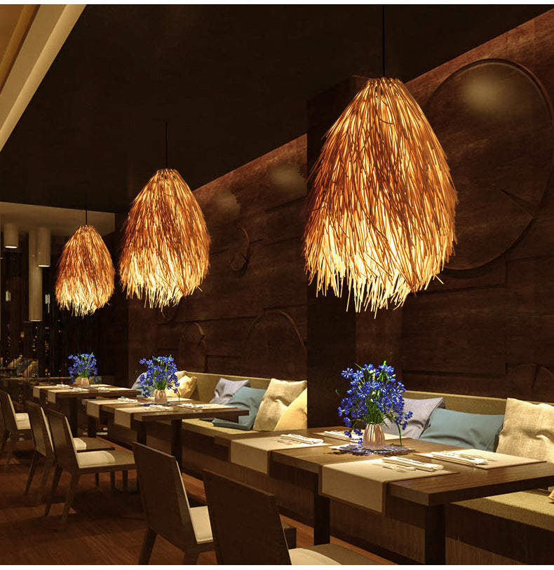 Idyllic Pinecone Rattan LED Chandelier – 300 mm Pendant – Duvencioglu