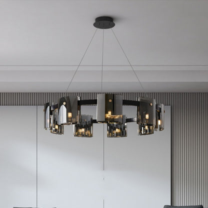 Modern Glass “Fish” LED Chandelier – 6/9-Head Smoke & Amber Pendant – Duvencioglu
