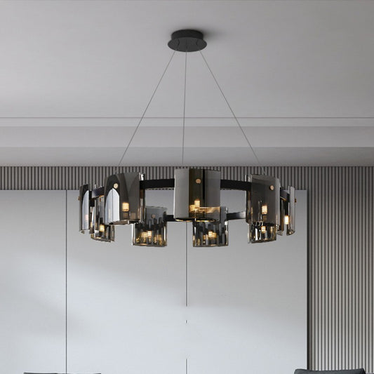 Modern Glass “Fish” LED Chandelier – 6/9-Head Smoke & Amber Pendant – Duvencioglu