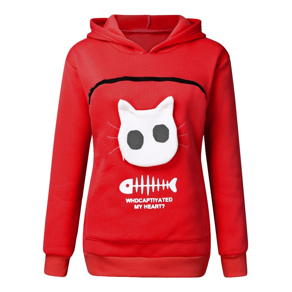 Women's Pet Holder Hoodie Sweatshirt - Cat & Small Dog Carrier Pocket Sweater – Duvencioglu