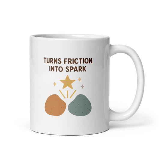 Turns Friction Into Spark Mug – Teacher Inspiration Metaphor – Minimal Stone & Star Design – Empowerment Coffee Cup – Duvencioglu