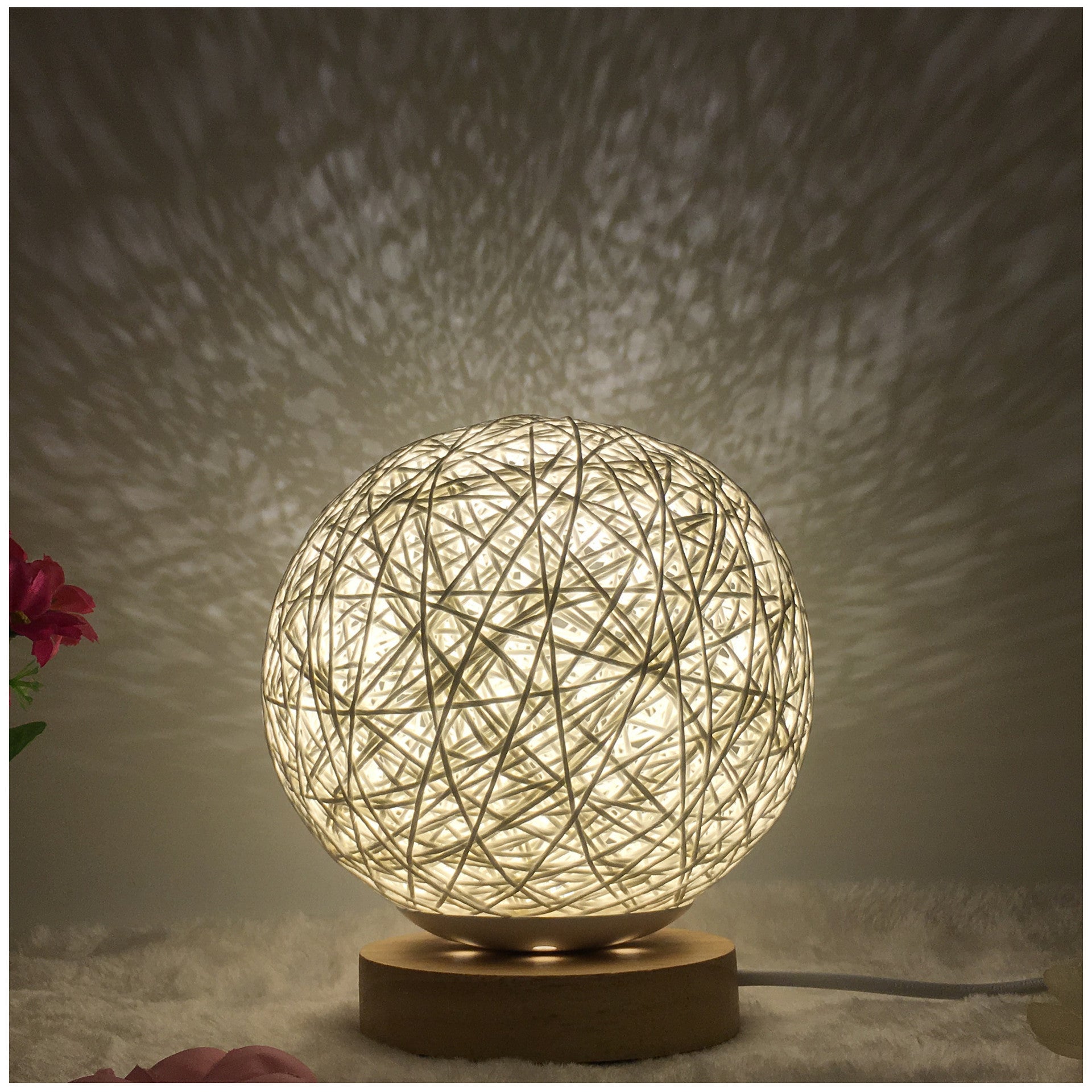 Creative Linen & Rattan Ball Table Lamp with Remote Control – Duvencioglu