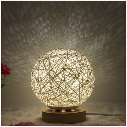Creative Linen & Rattan Ball Table Lamp with Remote Control – Duvencioglu