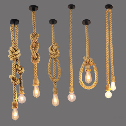 Retro Industrial Hemp-Rope Chandelier – Single & Double-Head Pendant – Duvencioglu