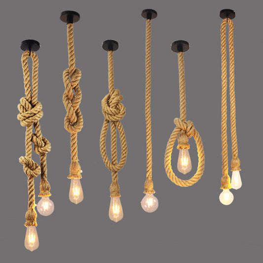 Retro Industrial Hemp-Rope Chandelier – Single & Double-Head Pendant – Duvencioglu