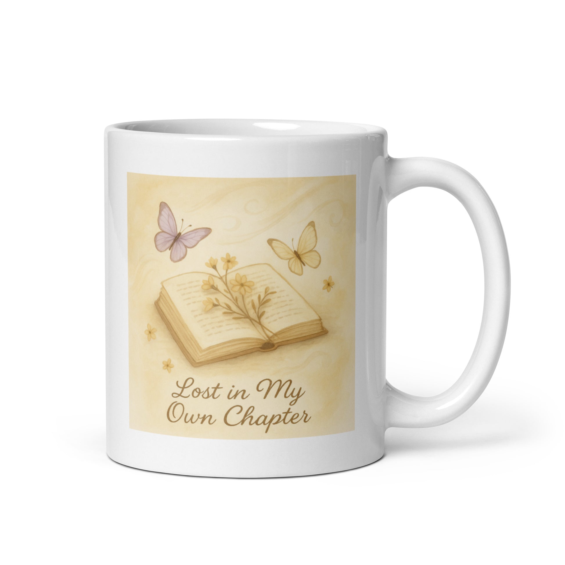 Lost in My Own Chapter Mug – Cottagecore Open Book Design – Whimsical Butterfly & Floral Coffee Cup – Cozy Reading Gift – Duvencioglu